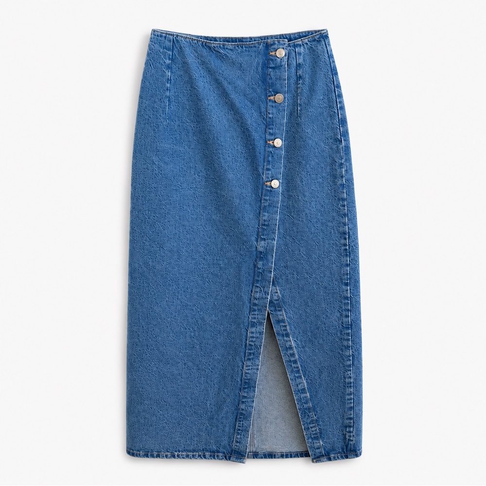 ZARA Denim Wrap Maxi Skirt Asymmetric Button Front XS
